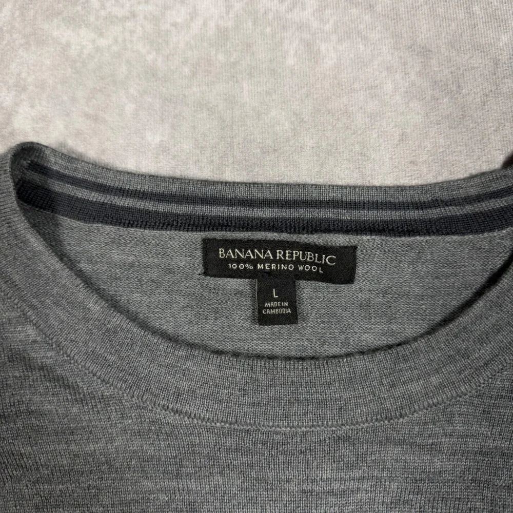Banana Republic Mens Large Gray 100% Merino Wool Crewneck Sweater Quiet Luxury